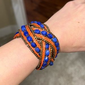 Orange & Blue Beaded Buff Bracelet